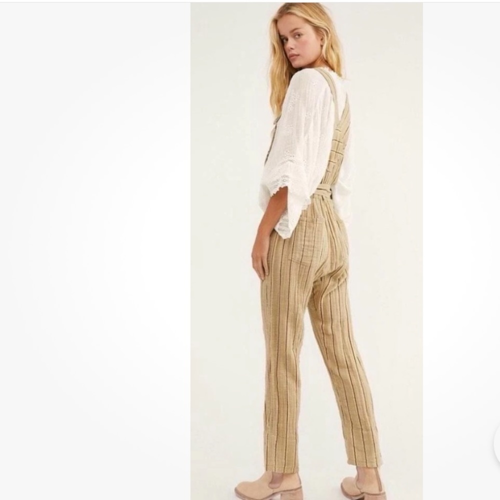 NWT Free People One Ballast Striped Belted Overall Jumpsuit Moss Large - Picture 15 of 15
